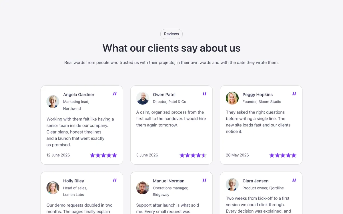 Testimonials · Cards
