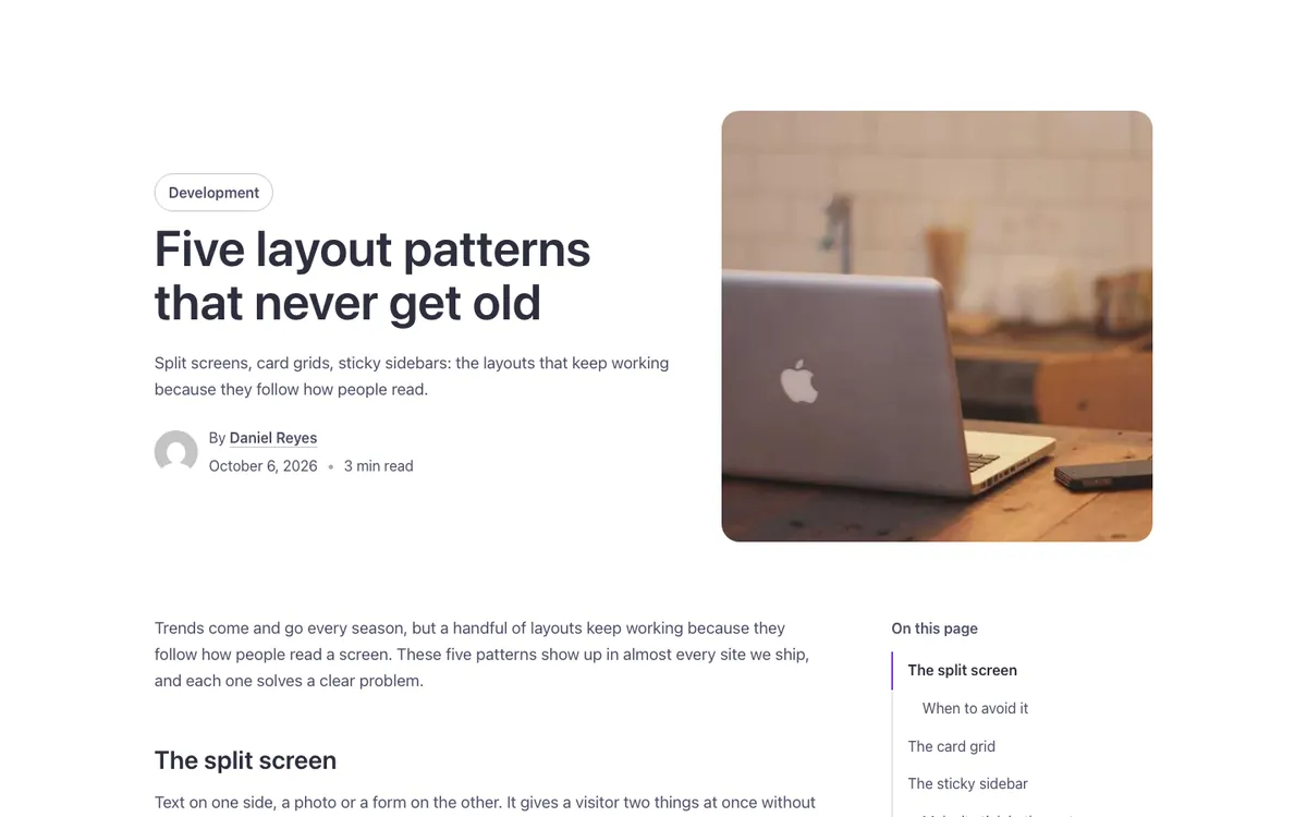 Blog · Single post with split header