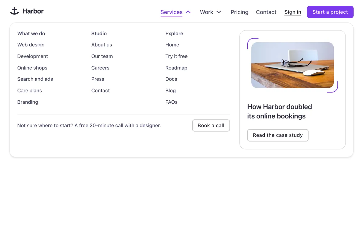 Header · Mega menu featured
