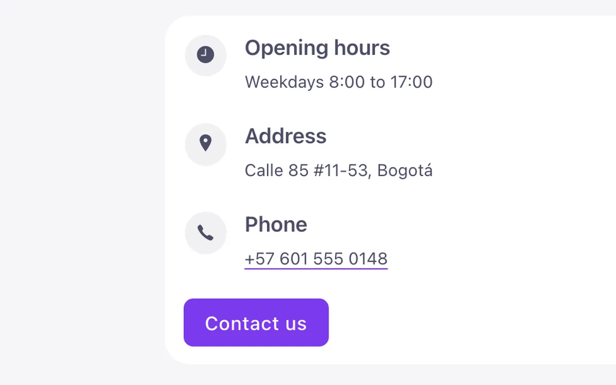Contact · Info bar
