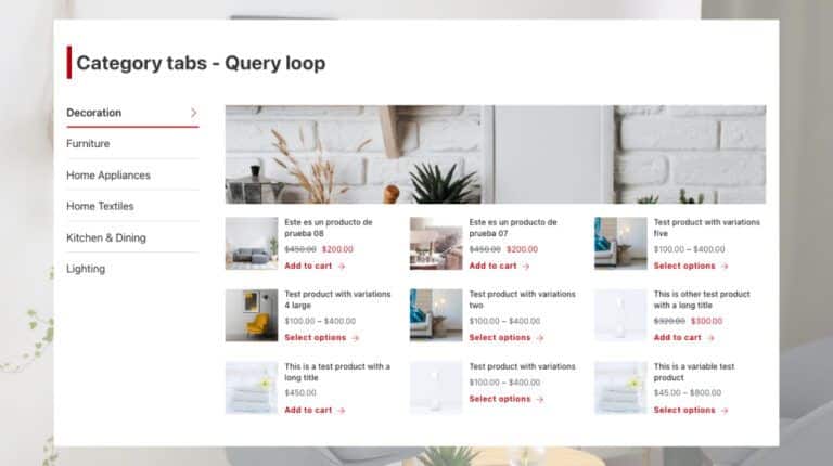 Woocommerce category tabs template
