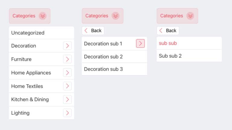 Menu woocommerce categories Multi level