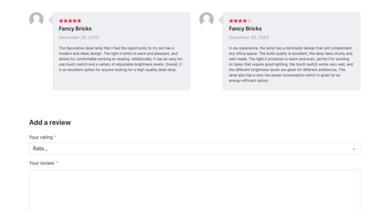 Woocommerce reviews bricks builder