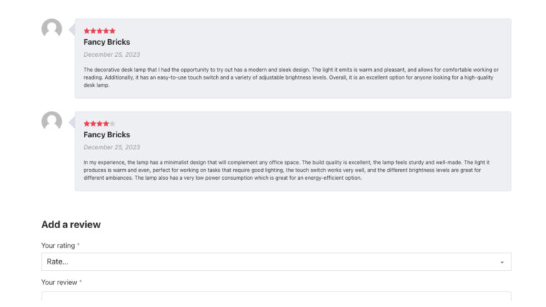 Woocommerce reviews bricks builder