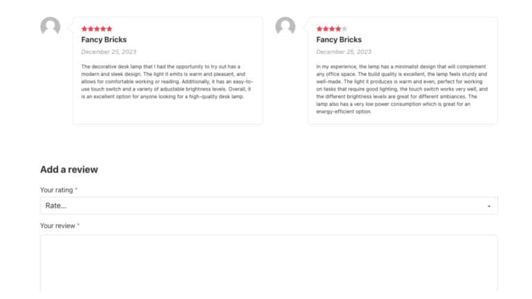 Woocommerce reviews bricks builder