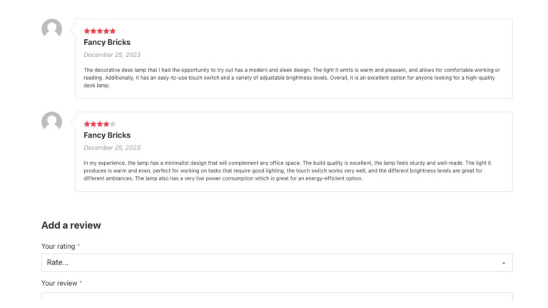 Woocommerce reviews bricks builder