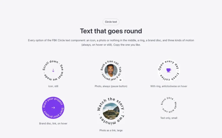 Preview of the circle text template: a showcase of the FBK Circle text component for Bricks Builder