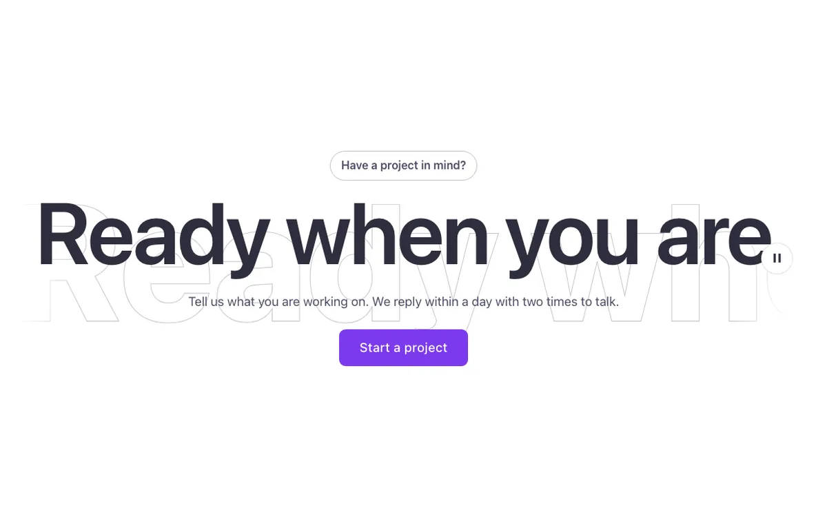Preview of the big type template: a call-to-action section for Bricks Builder with a huge one-line title