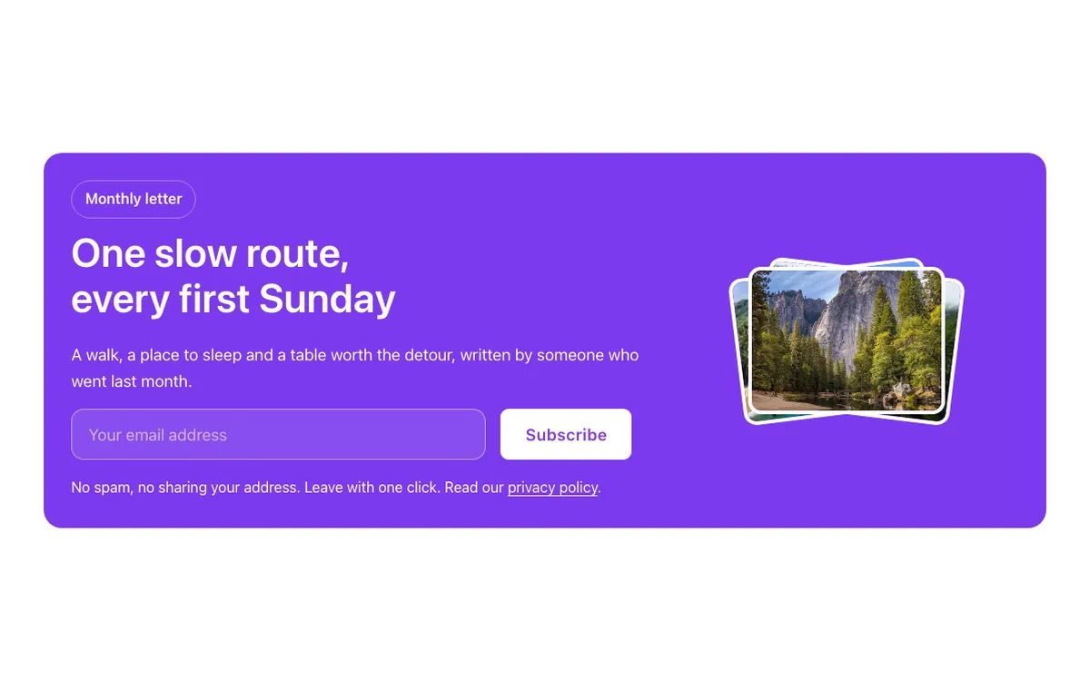 Preview of the newsletter template: a newsletter sign-up section for Bricks Builder