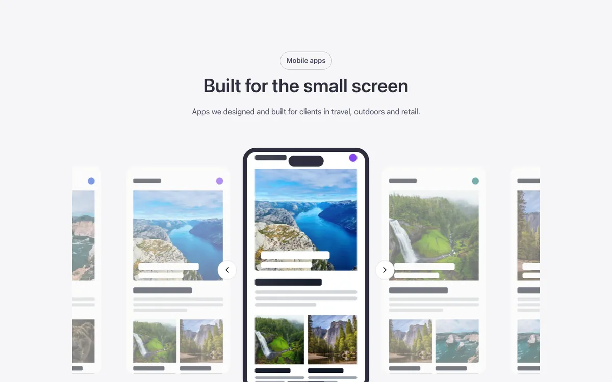 Preview of the phone carousel template: an app-screenshot carousel for Bricks Builder with three screenshots per view