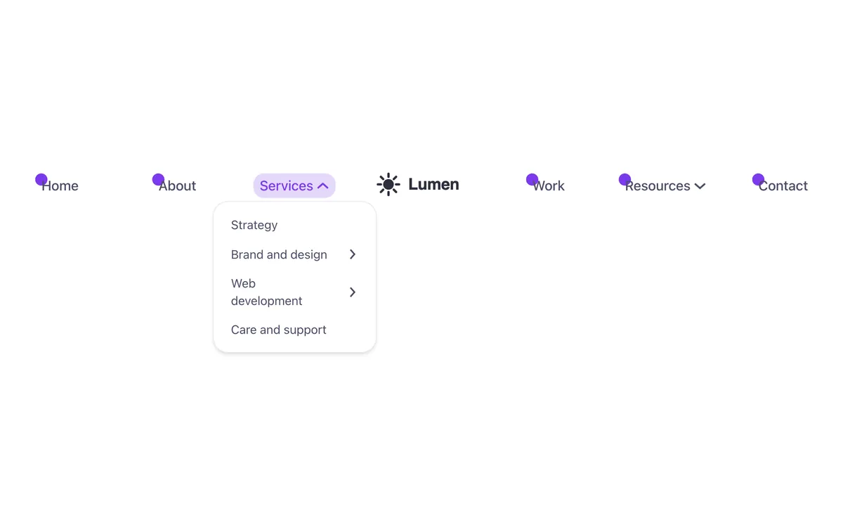 Preview of the center logo template: a header for Bricks Builder with the menu split in two around a centered logo