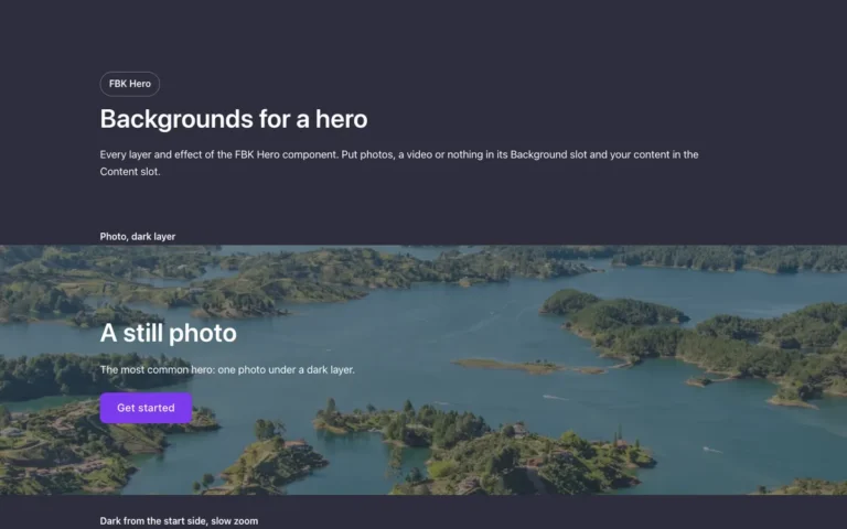 Preview of the hero backgrounds template: a showcase of the FBK Hero component for Bricks Builder