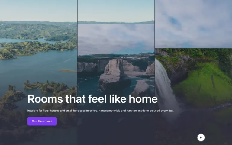 Preview of the slideshow (photo columns) template: a full-screen hero slideshow for Bricks Builder with three columns of photos taking turns
