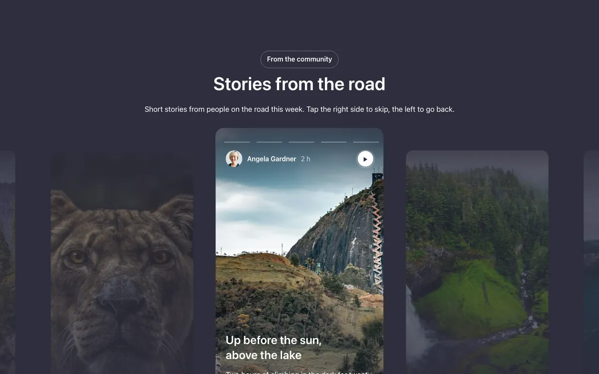 Preview of the stories slider template: a stories slider for Bricks Builder styled like a phone screen