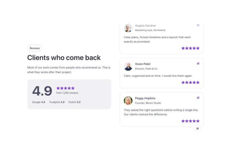 Preview of the rating summary template: a testimonial section for Bricks Builder with an average rating