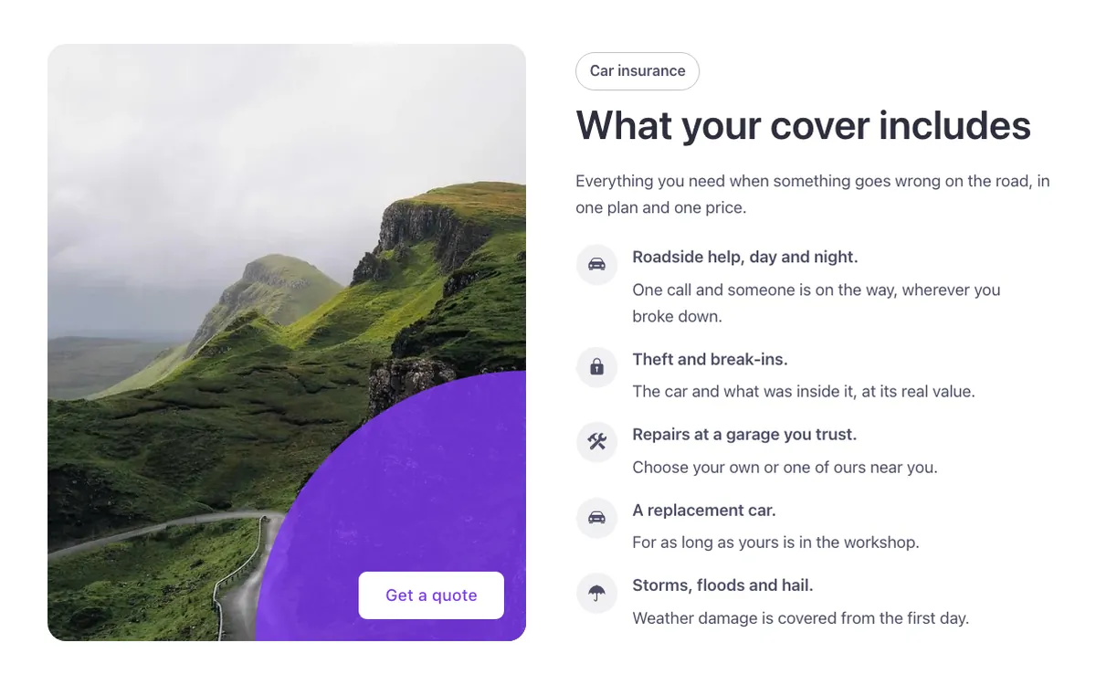Preview of the checklist template: a text-and-media section for Bricks Builder with a photo carrying a brand-colored circle in its corner and a call-to-action button