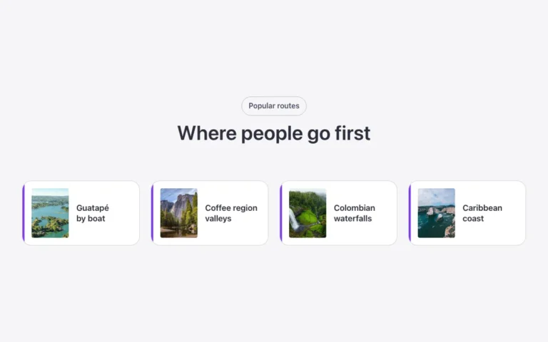 Preview of the mini cards template: a text and media section for Bricks Builder with a centered intro over four small linked cards, each with a thumbnail and an accent bar